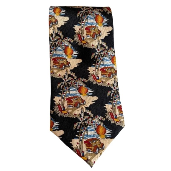 JOHN ASHFORD Mens Beach Scene Christmas Holidays Novelty Silk Tie - Picture 4 of 7